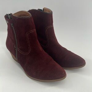 Sofft suede leather boot western-chic bootie red wine stacked heel women's 7M